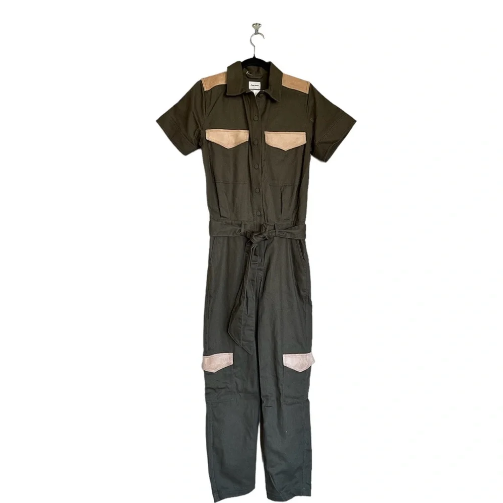 NWT H&M X Hart Denton Green Cargo Denim Suede Patch Jumpsuit Boiler Suit